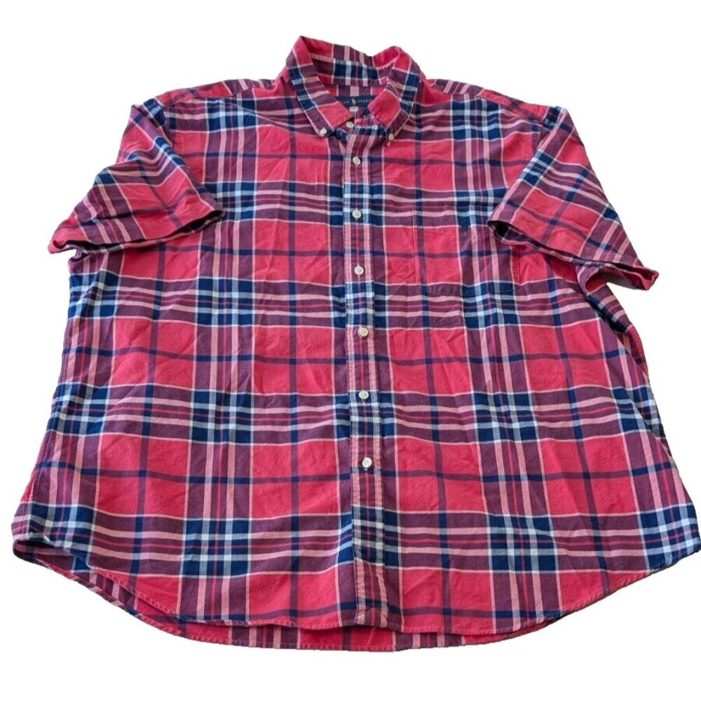 Ralph Lauren XXL Madras Plaid Oxford Red Button Up Pony Logo
